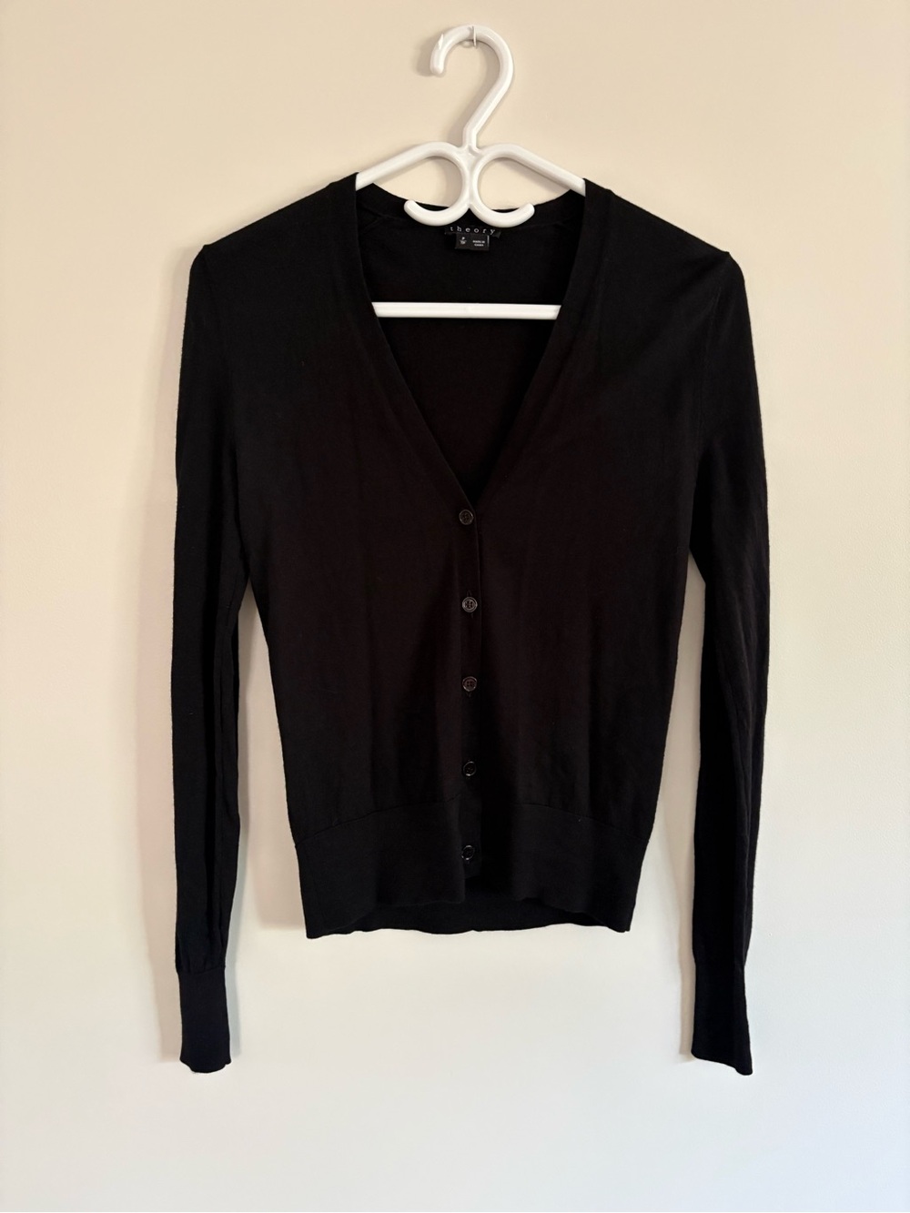 Theory Merino Wool Women’s Black V-Neck Button Cardigan Sweater